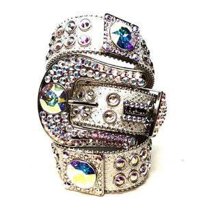 b.b. Simon Big Block White Crystal Belt - Dudes Boutique