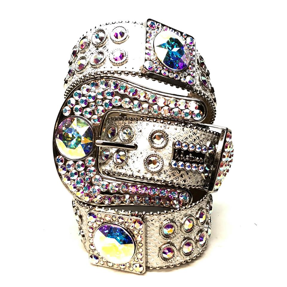 b.b. Simon Big Block White Crystal Belt - Dudes Boutique