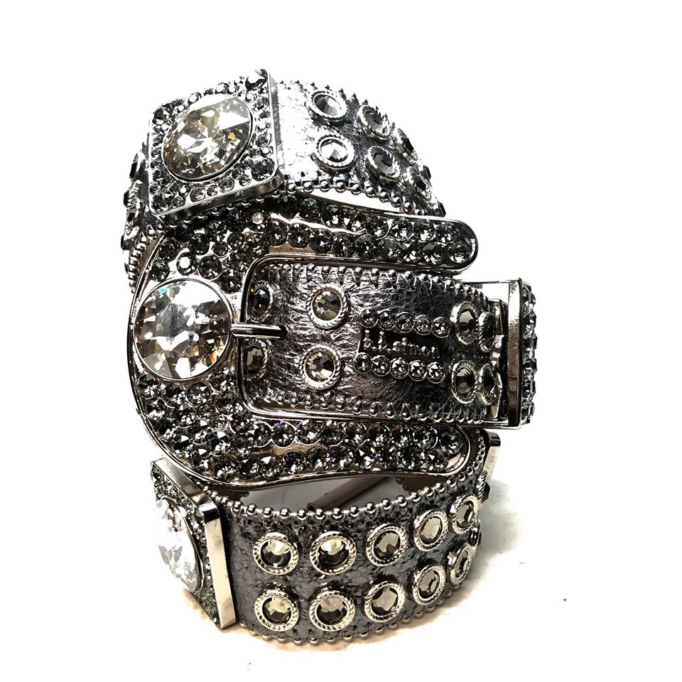 b.b. Simon Big Block Silver Crystal Belt - Dudes Boutique