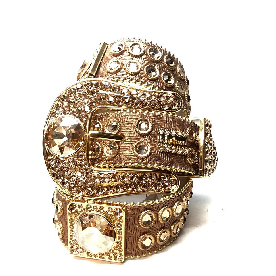 b.b. Simon Big Block Gold Crystal Belt - Dudes Boutique