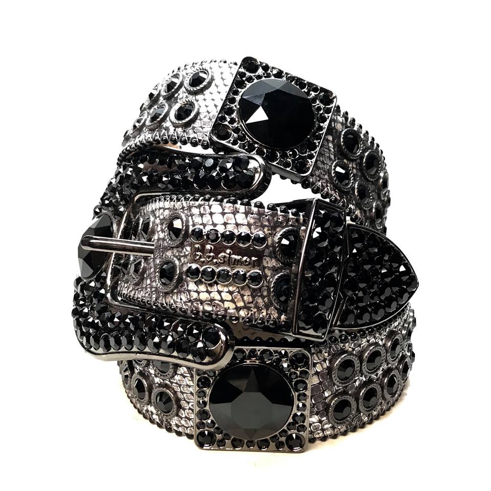 b.b. Simon Big Block Black Crystal Belt - Dudes Boutique