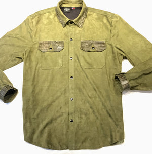 G-Gator Forest Green Suede Alligator Button Up Shirt - Dudes Boutique