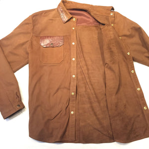 Kashani Brown Suede Alligator Button Up Shirt - Dudes Boutique