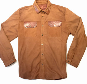 Kashani Brown Suede Alligator Button Up Shirt - Dudes Boutique
