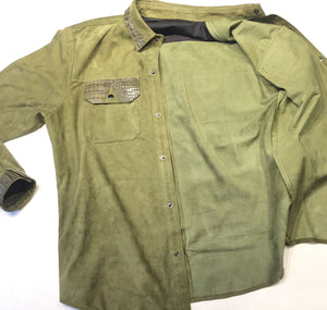 G-Gator Forest Green Suede Alligator Button Up Shirt - Dudes Boutique
