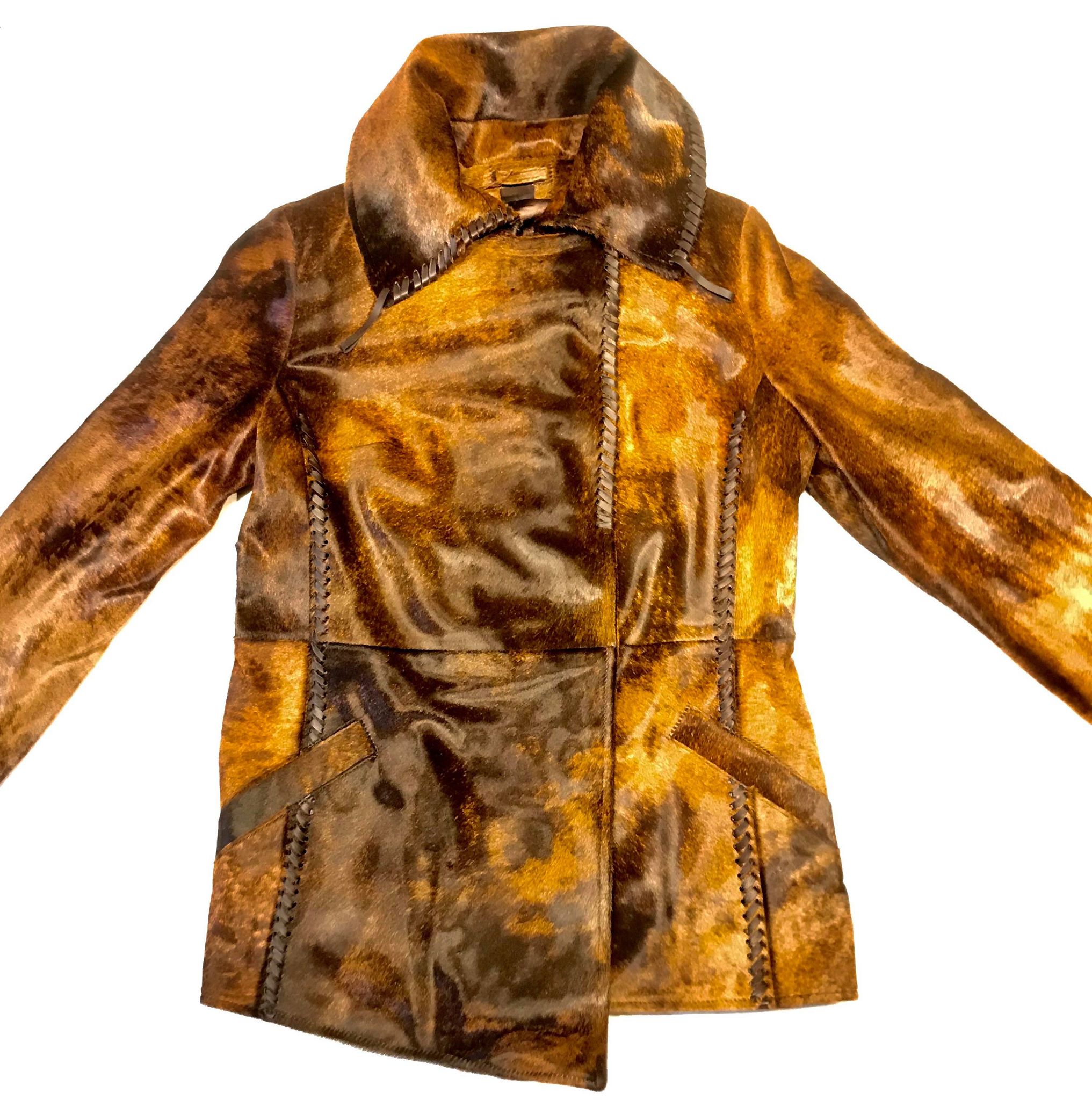 Kashani Natural Rust Couture Pony Asymmetrical Jacket - Dudes Boutique