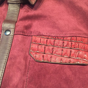 Kashani Alligator Deep Wine Suede Button Up Shirt - Dudes Boutique