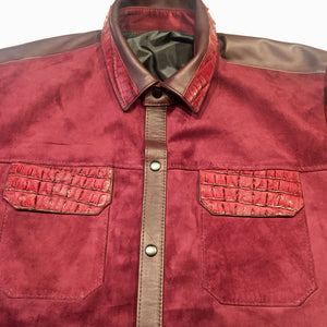 Kashani Alligator Deep Wine Suede Button Up Shirt - Dudes Boutique