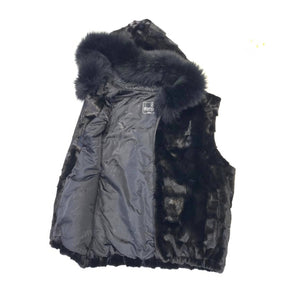 Kashani Black Mink Diamond Cut Fox Fur Hooded Vest - Dudes Boutique