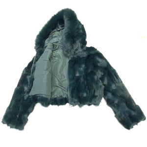 Kashani Ladies Green Hooded Fox Fur Coat - Dudes Boutique