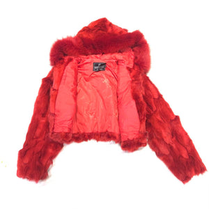 Kashani Ladies Red Hooded Fox Fur Coat - Dudes Boutique