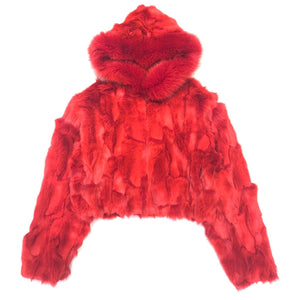 Kashani Ladies Red Hooded Fox Fur Coat - Dudes Boutique