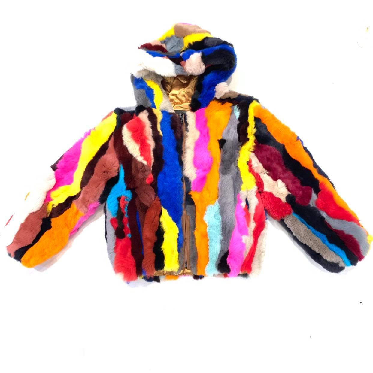 Kashani Kids Multi-Color Hooded Mink Fur Coat - Dudes Boutique