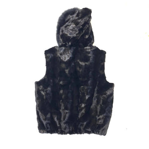 Kashani Black Mink Diamond Cut Fox Fur Hooded Vest - Dudes Boutique