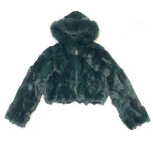 Kashani Ladies Green Hooded Fox Fur Coat - Dudes Boutique