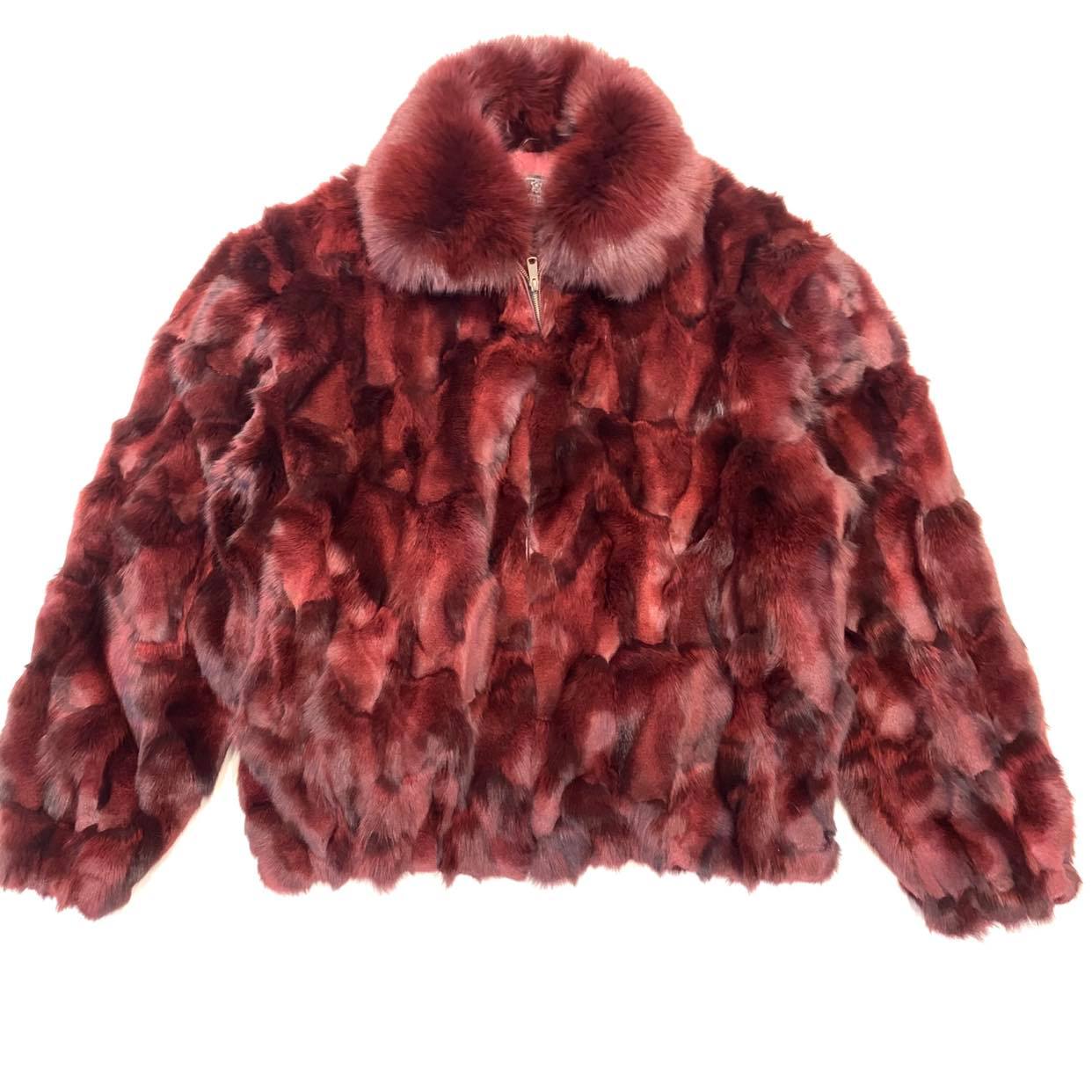 Kashani Men's Wine Diamond Cut Fox Fur Coat - Dudes Boutique