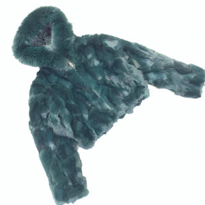 Kashani Ladies Green Hooded Fox Fur Coat - Dudes Boutique