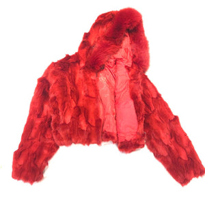 Kashani Ladies Red Hooded Fox Fur Coat - Dudes Boutique