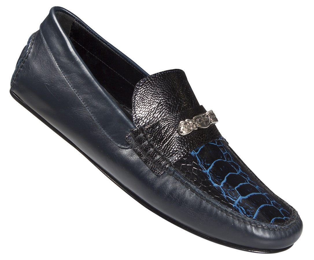 Mauri - "3117/1" Blue Ostrich Leg/Nappa Calf Loafer - Dudes Boutique