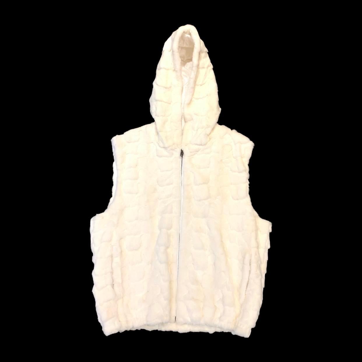 Kashani White Diamond Cut Mink Fur Hooded Vest - Dudes Boutique