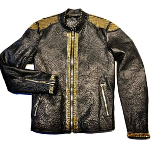 Kashani Alligator Studded Swarovski Lambskin Bomber Jacket - Dudes Boutique