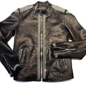 Kashani Alligator Studded Swarovski Lambskin Bomber Jacket - Dudes Boutique