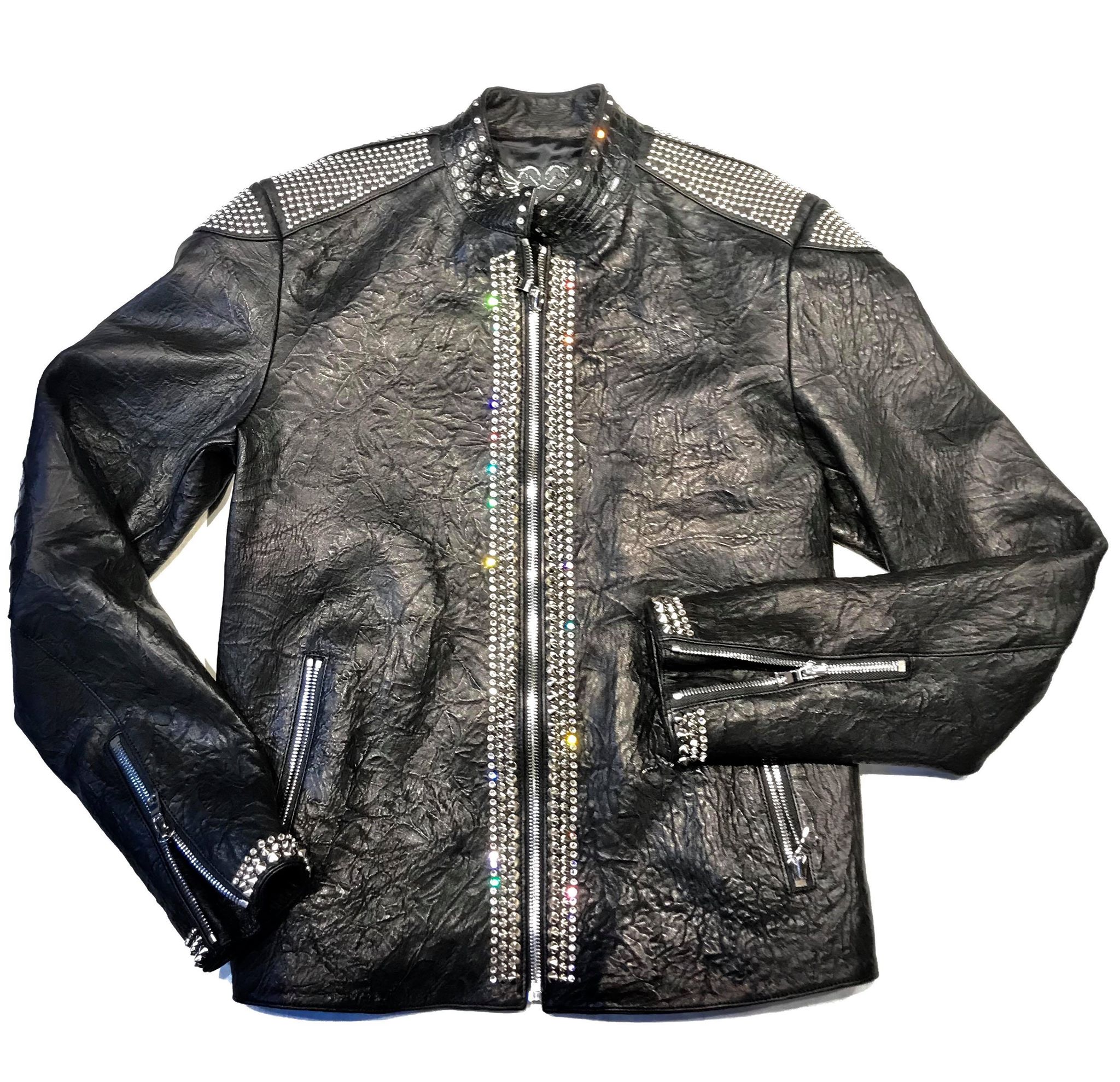 Kashani Alligator Studded Swarovski Lambskin Bomber Jacket - Dudes Boutique