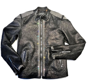 Kashani Alligator Studded Swarovski Lambskin Bomber Jacket - Dudes Boutique