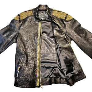 Kashani Alligator Studded Swarovski Lambskin Bomber Jacket - Dudes Boutique