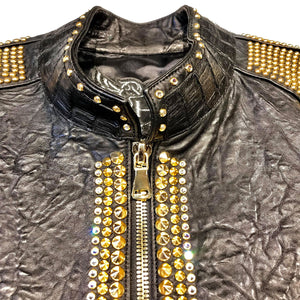 Kashani Alligator Studded Swarovski Lambskin Bomber Jacket - Dudes Boutique