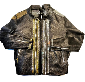 Kashani Alligator Studded Swarovski Lambskin Bomber Jacket - Dudes Boutique