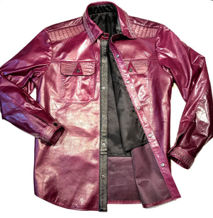 Kashani Wine Waxed Crocodile Lambskin Button Up Shirt - Dudes Boutique