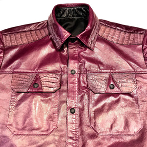 Kashani Wine Waxed Crocodile Lambskin Button Up Shirt - Dudes Boutique