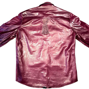 Kashani Wine Waxed Crocodile Lambskin Button Up Shirt - Dudes Boutique