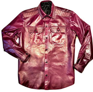 Kashani Wine Waxed Crocodile Lambskin Button Up Shirt - Dudes Boutique