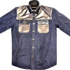 Kashani Deep Navy Crocodile Suede Button Up Shirt - Dudes Boutique