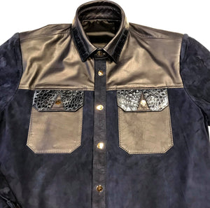 Kashani Deep Navy Crocodile Suede Button Up Shirt - Dudes Boutique