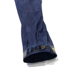 Kashani Deep Navy Crocodile Suede Button Up Shirt - Dudes Boutique