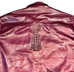 Kashani Wine Waxed Crocodile Lambskin Button Up Shirt - Dudes Boutique