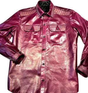 Kashani Wine Waxed Crocodile Lambskin Button Up Shirt - Dudes Boutique