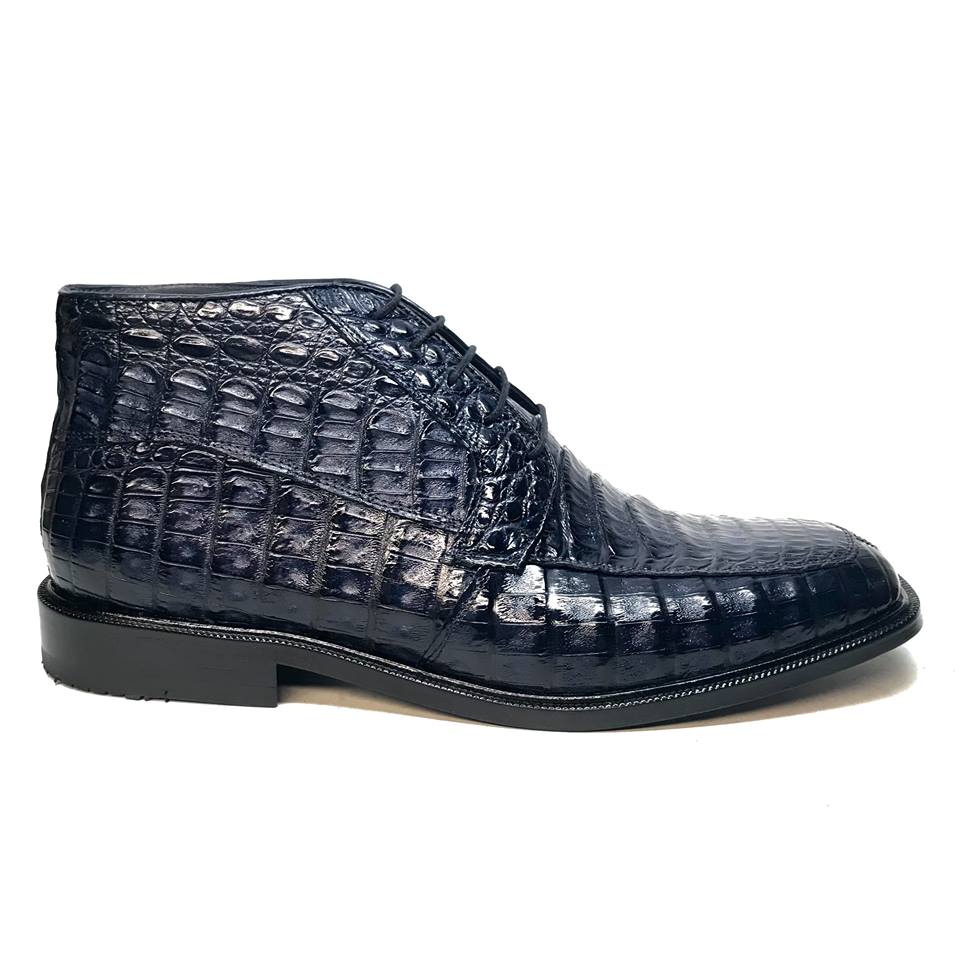 Los Altos Navy All over Crocodile Belly Lace-Up Dress Ankle Boots - Dudes Boutique