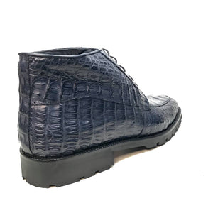Los Altos Navy Blue All-Over Crocodile Belly Lace Up Ankle Boots - Dudes Boutique