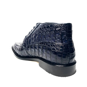 Los Altos Navy All over Crocodile Belly Lace-Up Dress Ankle Boots - Dudes Boutique