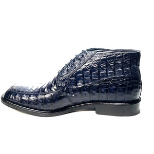 Los Altos Navy All over Crocodile Belly Lace-Up Dress Ankle Boots - Dudes Boutique