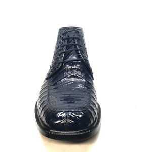 Los Altos Navy All over Crocodile Belly Lace-Up Dress Ankle Boots - Dudes Boutique