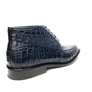 Los Altos Navy All over Crocodile Belly Lace-Up Dress Ankle Boots - Dudes Boutique