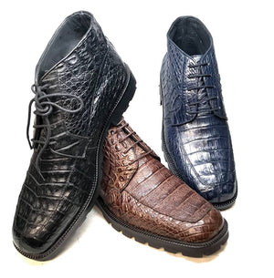 Los Altos All-Over Crocodile Belly Lace Up Ankle Boots - Dudes Boutique
