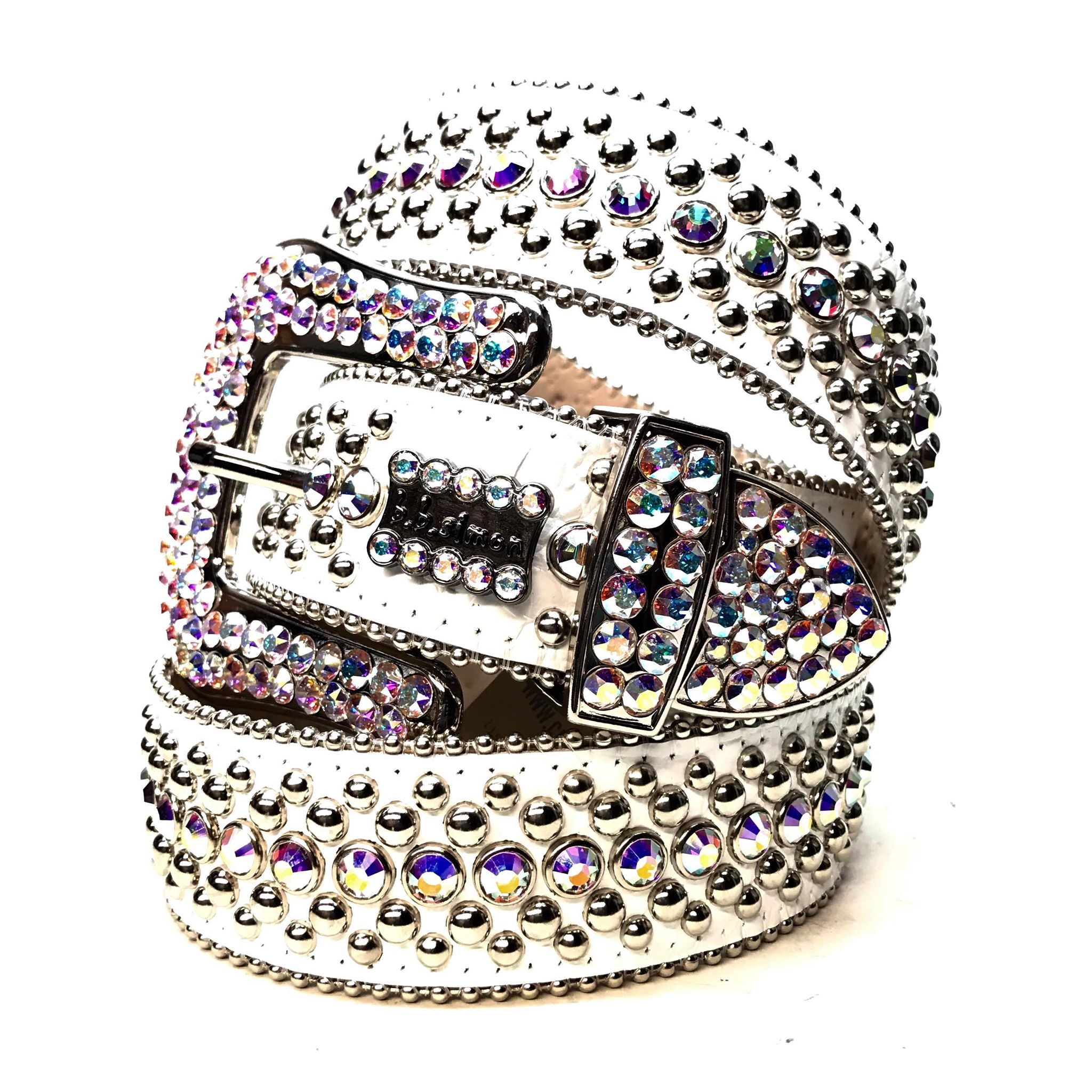b.b. Simon 'White Magic' Full Iridescent Crystal Belt - Dudes Boutique