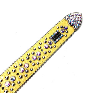 b.b. Simon 'Yellow Croc' Fully Loaded Iridescent Crystal Belt - Dudes Boutique