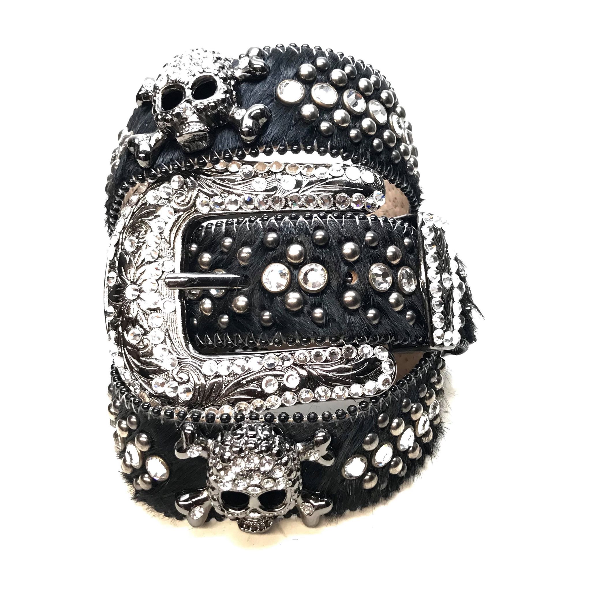 b.b. Simon 'Black Skull' Pony Fully Loaded Crystal Belt - Dudes Boutique